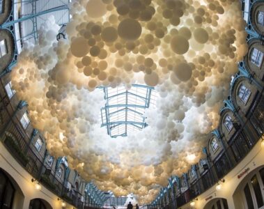Visitors to Covent Garden today marvelled at its latest cultural installation: Heartbeat, a collection of 100,000 white balloons by Charles Pétillon which will be in place for a month.