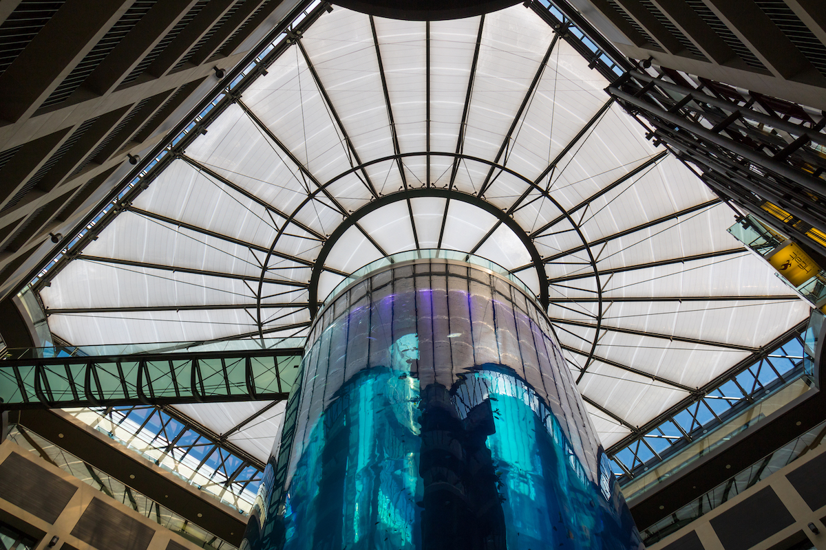 Największe na świecie akwarium cylindryczne, które znajdowało się w berlińskim hotelu Radisson Blu, pękło w piątek rano około godziny 6:30. Cylindryczny zbiornik zapełniający sześć pięter hotelowego