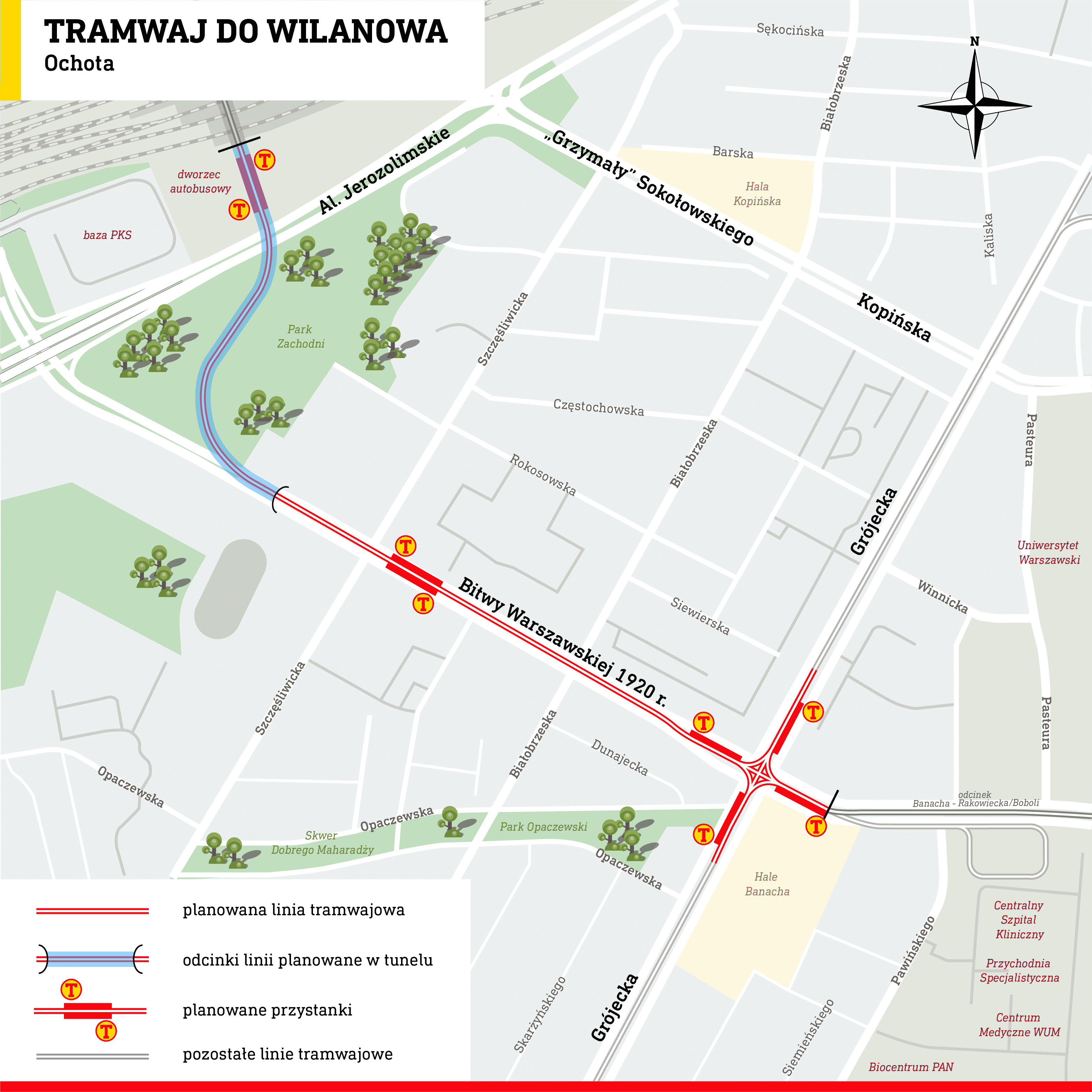 Pierwszy podziemny tramwaj w Warszawie - trasa